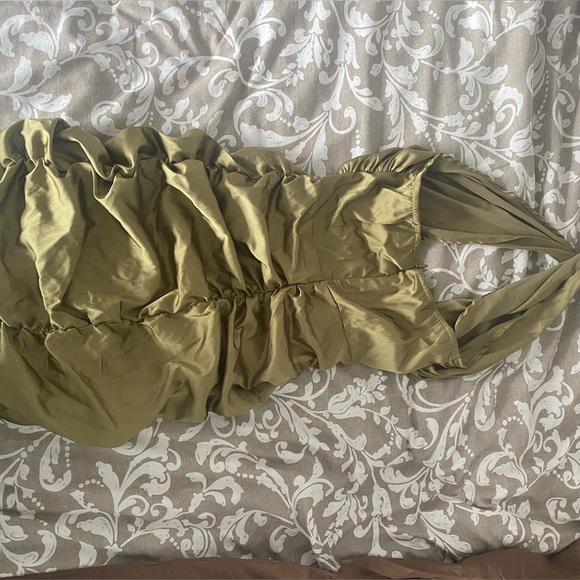 Olive Satin halterneck cut out ruched bodycon dress - Picture 2 of 3